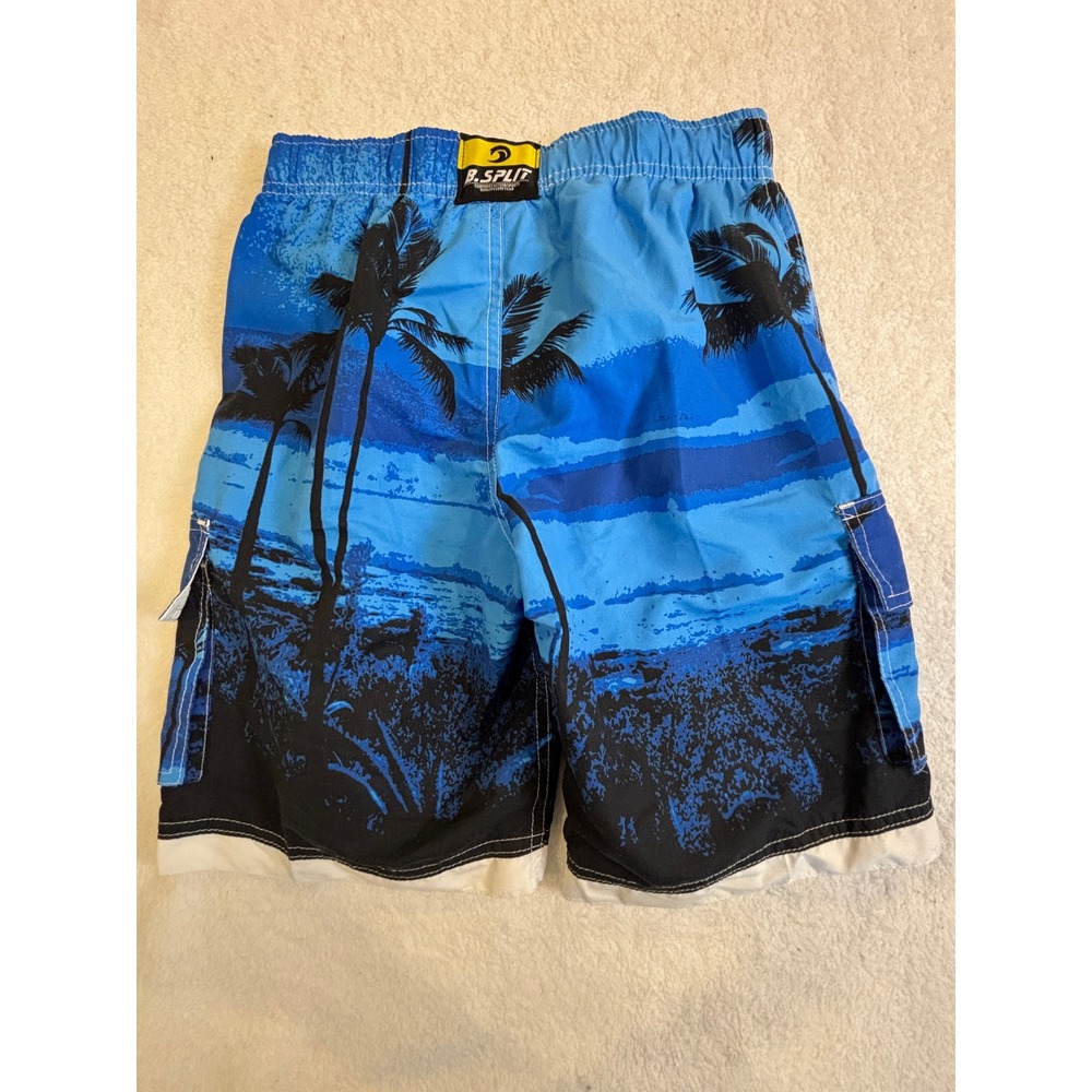 Banana Split Boys Blue Palm Tree Board Shorts Swim Trunks Cargo Pockets Size 10